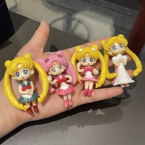 SAILOR MOON Anime Figurine Keychain Pendant Kawaii Action Figure Beautiful Young Girl Doll Toys Model Gift