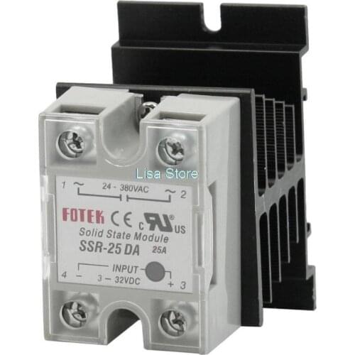 SSR-25 DA Solid State Relay 3-32VDC Working Voltage 24-380VAC 25A Load w Heatsink
