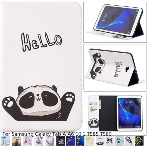 Tablets Covers for Samsung Galaxy Tab A A6 10.1 Case T585 T580 SM-T580 PU Leather Colorful Paint Wallet Card Holder Shell + film