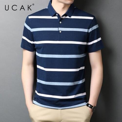 UCAK Brand Classic Striped Turn-down Collar Short Sleeve T-Shirts Summer New Streetwear Tops Casual Cotton T Shirt Homme U5515