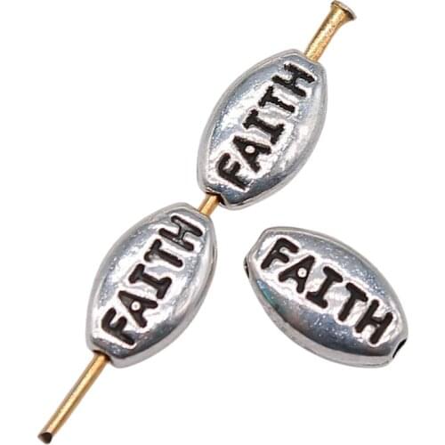 WYSIWYG 20pcs 10x6mm Antique Silver Color Faith European Small Hole Spacer Beads Charm For Jewelry Making