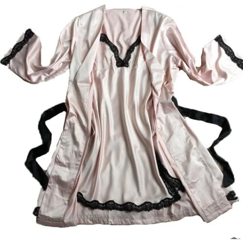 Fashion Lace 2016 New Design womens Nightgown + Bathrobe Two Pieces Sleep & Lounge Set Luxury Sexy Female Sleepwear Silk Satin