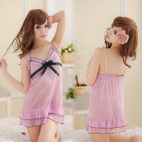 Women 's Sexy Pink Babydoll Sleepwear Night Dress+ G-STRING Nightwear Sleepwear Erotic Sex Costume 141AU
