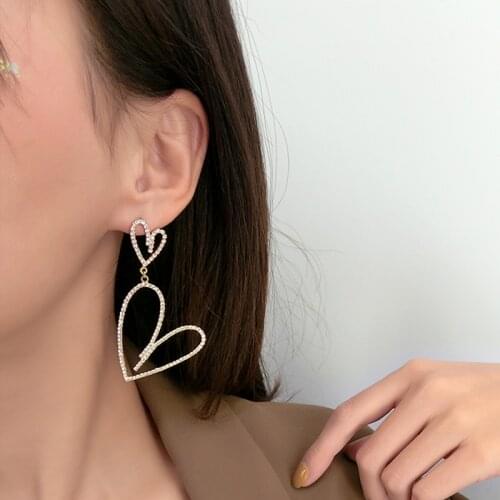 AENSOA Korea Crystal Double Heart Earrings For Women Simple Rhinestone Love Statement Earring Wedding Fashion Jewelry