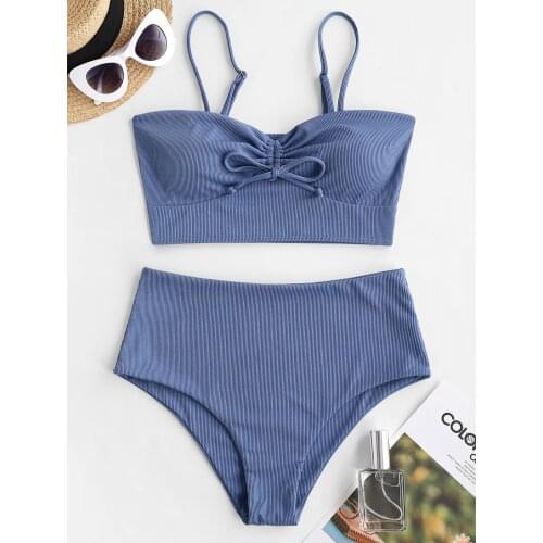 ZAFUL Ribbed Cinched High Waisted Tankini Swimwear Ribbed Cinched Cami Tankini Swimwear