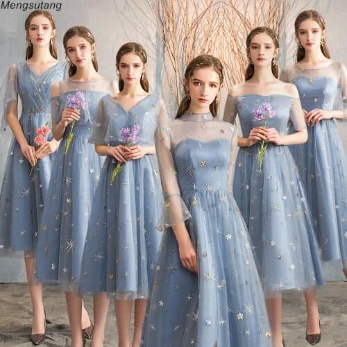 Robe De Soiree 2021 illusion lace Tea-Length A Line Banquet dress Bridesmaid dress Elegant vestido de festa Formal Prom dress