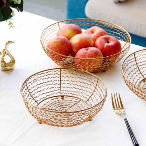 1Pc Nordic Iron Kitchen Vegetable Fruit Basket Home Storage Drain Holder Round Snacks Bowl