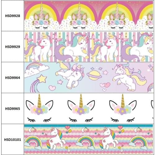 10yard Cartoon Unicorn Rainbow Heart Printed Grosgrain Ribbon Accessory Hairbow Headwear Decoration DIY Wholesale OEM 38MM 75MM
