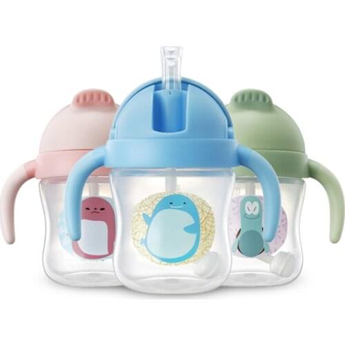 180&270ml Baby Bottle For Water Milk High Quality Double Handle Cartoon Infant Childrens Drinking Cup Baby Training Straw Cup