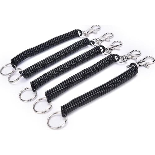 2PCs Elastic Spring Cable Keys Chains Keys Rings Silver Color Metal Carabiner For Outdoor Camping Anti-Lost Mobile Keychain