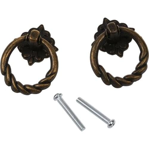 2pcs Vintage Cabinet Drawer Dresser Cupboard Pull Handle Knob with Screws--Antique Brass