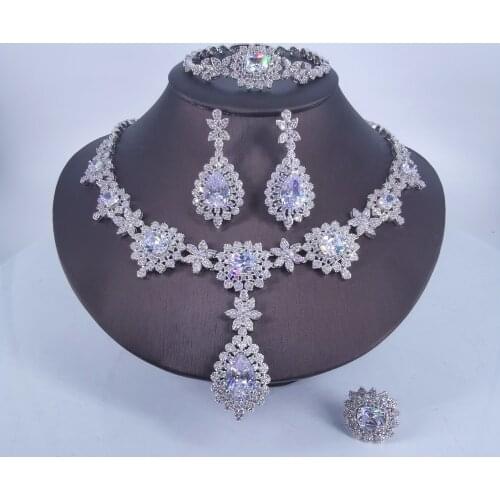 2020 NEW FASHION LUXURY CRYSTAL CZzircon necklace earring bracelet ring wedding bridal banquet dinner dressing party jewelry set