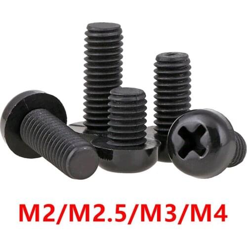 50pcs M2 M2.5 M3 M4 Black Nylon Round Phillips Head Screw Plastic Pan Machine Screw Bolts with Hex Nuts