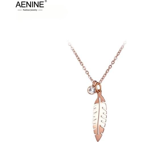 AENINE Mosaic Cubic Zirconia Leaves Love Choker Pendant Necklaces Jewelry Rose Gold Color Wedding Necklace For Women AN17042