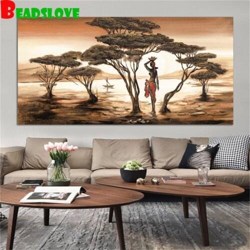 African landscape sunset diamond painting full square round drill mosaic 5d cross stitch,Diy diamond embroidery g231