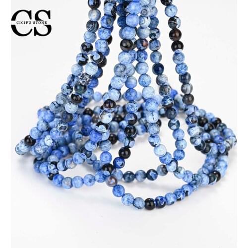 Blue Fire Crystal Agates Beads Natural Round Loose Beads for Jewelry Making DIY Bracelet Charms Accessories 4/6/8/10/12 mm