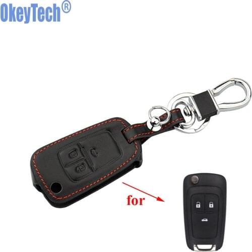 OkeyTech Genuine Leather Car Remote Key Chain Key Case Cover For Opel ASTRA J Astra Corsa Antara Meriva Zafira Insignia MOKKA