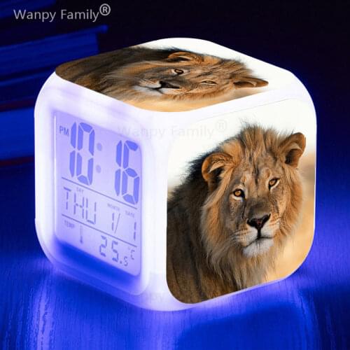 Lion King Alarm Clock Large Screen Multifunction Digital Clock 7 Color Illuminated LED Electronic Clock Holiday Gifts for Kids