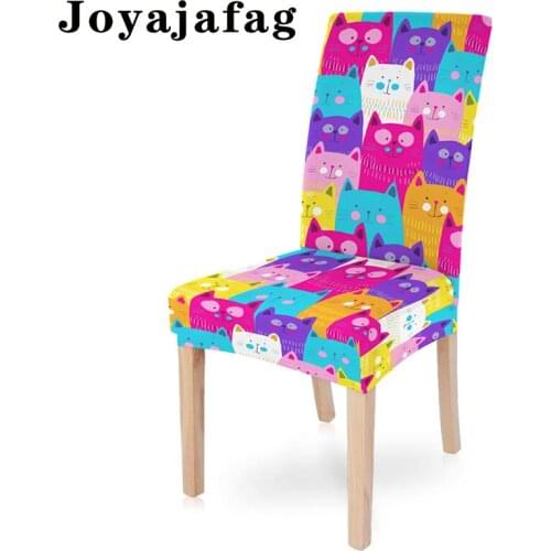 Cartoon Cat Design Elastic Chair Cover Stretch Removable Tight Wrapped Office Seat Covers For Dining Room Hotel Kitchen