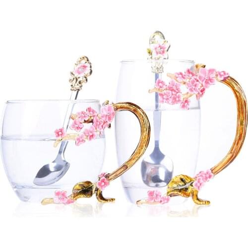 Enamel color Tea Coffee Cup Plum Flower Teacup Mothers Gift Mug Eco-Friendly European Romance Crystal Glass Cup F2