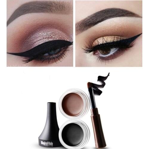 Eyeliner Gel Long Lasting Waterproof Smooth Eye Liner Cream Brown Black Eye Makeup With Brush 2 Colors For Choose