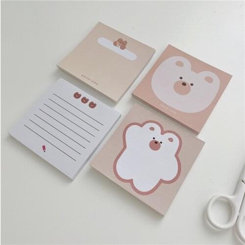 Ins Cartoon Cute Bear Khaki Memo Pad Student Mini Notepad Kawaii Stationery Office Record To Do List Message Paper 50 Sheets