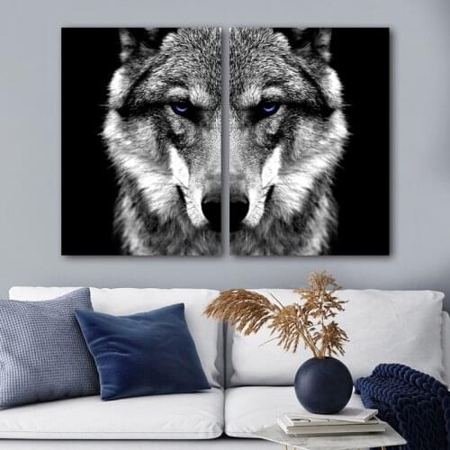 Wolf Head Animal Canvas Painting Nordic Style Black White Posters and Prints Modern Wall Art Pictures for Living Room Home Decor