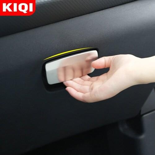 KIQI Stainless Steel Interior Car Storage Box Decorative Trim Glove Box Handle Sequins Cover Sticker for Peugeot 2008 2014-2019