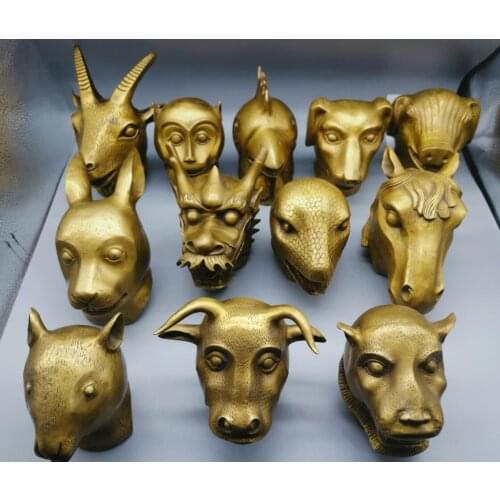 China brass archaize twelve zodiac head crafts statue A set