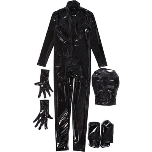 Men Shiny Full Body Cover Bodysuit PU Latex U Convex Pouch Surface Waterproof Windproof Jumpsuit Sexy Zentai Cosplay Gay Wear