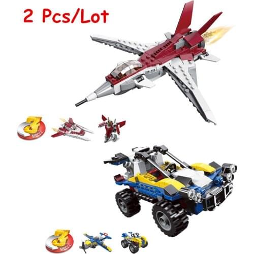 2pcs/lot 3in1 Futuristic Flyer + Dune Buggy Building Blocks Kit Bricks City Classic Model Kids Toys For Children Gift