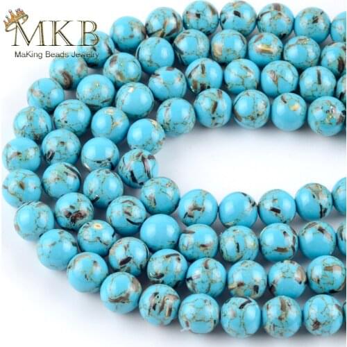 Natural Lake Blue Shell Howlite Stone Round Beads for Jewelry Making 4-12mm Turquoises Spacer Beads Diy Handmade Jewellery 15"