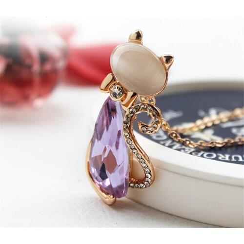 Miss Lady New 2017 Gold color Rhinestone Crystal Bow Lovely Cat Necklaces Pendants Fashion Jewelry for women MLK1117