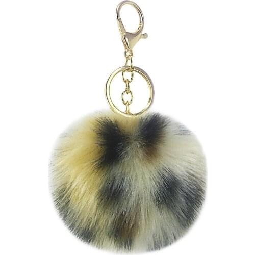 Fashion Leopard Key Ring Pom Pom Round Ball Key Chain Women Jewelry Charm Gifts Artificial Rabbit Fur Keychain