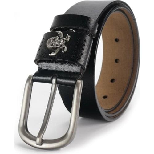 Punk Genuine Leather Belt Men Skull Pin Buckle Jeans Belts High Quality Vintage Cowskin Cowboy Split Leather Strap DropShipping