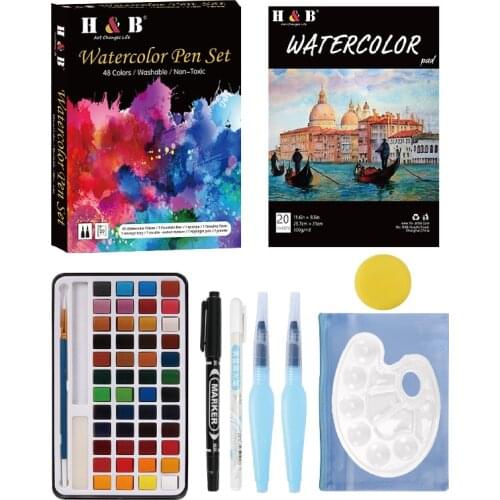 56-piece set of Watercolor Paint set with Watercolor Palette Brush Pen Pearl Watercolor highlight pen artist painting set