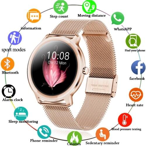 LIGE New Luxury Women Smart Watch Heart Rate Blood Pressure Information Reminder Sport Waterproof Fashion Smart Watch Womeen+box