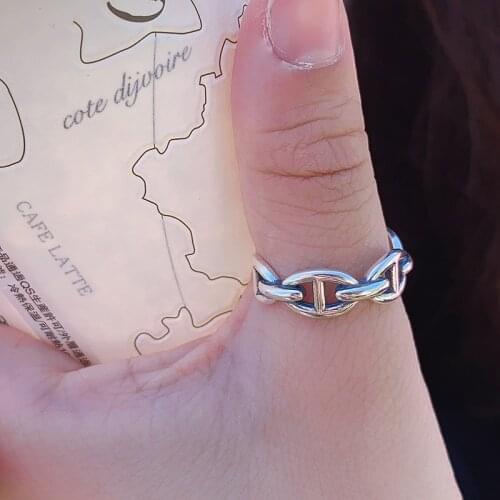 Kinel Do The Old 925 Sterling Silver Ring Chain Opening Simple Design Rings Korea Style Retro Silver Jewelry Bijoux Femme