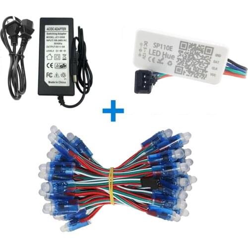 50PCS WS2811 Full-Color Led Pixel Module IP68 12mm Width +SP110E WS2811 Bluetooth Led Controller+5V 6A Led Power Adapter