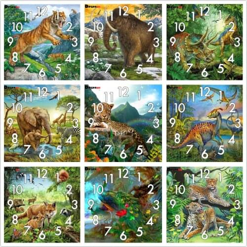 Full Diamond Painting Cross Stitch Animal Tiger leopard With Clock Mechanism Mosaic 5D Diy Square Round 3d Embroidery Gift