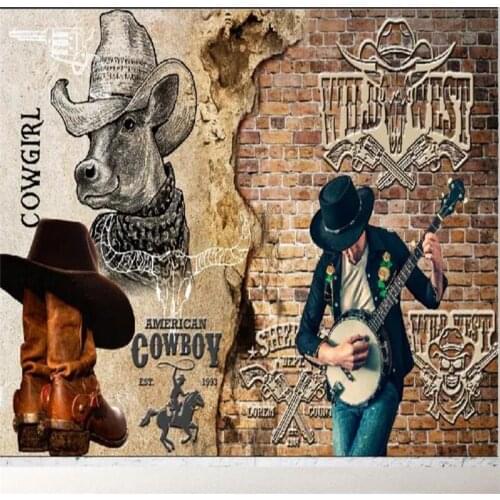 Custom wallpaper retro nostalgic western cowboy bar wall decoration - high quality silk fabric
