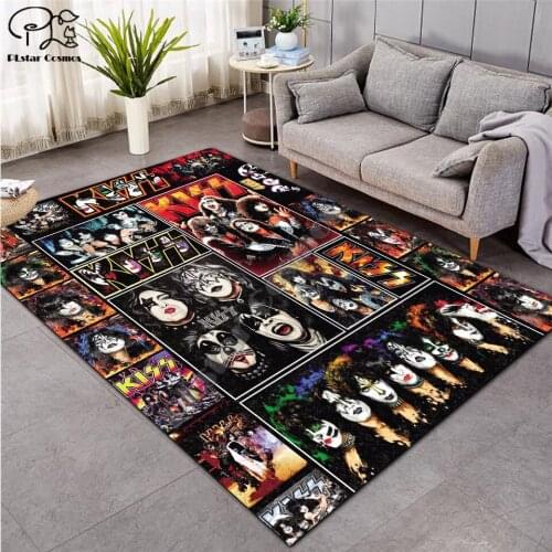 KISS Rock Shaggy Fluffy Anti-Skid Area Floor Mat 3D Rug Non-slip Mat Dining Room Living Room Soft Child Bedroom Mat Carpet ST07