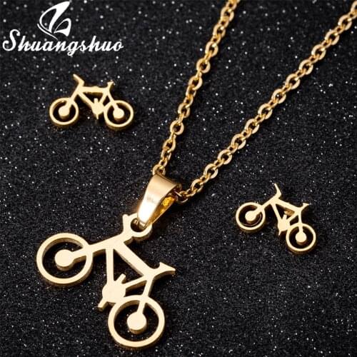 Shuangshuo Punk Fashion Stainless Steel Bike Charm Necklace Women Bicycle Chain Necklaces Christmas Jewelry Everyday Collar Gift