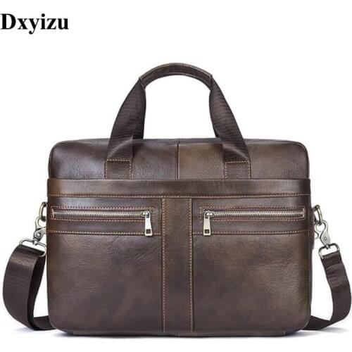 New Genuine Leather Men Bags Briefcases Mens Messenger Bag Cowhide Leather Laptop Crossbody Handbag Male Business Bag 2019