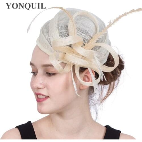 Black Ivory Red Kentucky Sinamay Fascinators With Feather Derby Wvent Chapeau Cap Headband Church Hats Wedding Hair Accessories