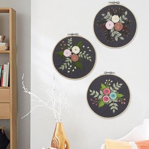 DIY Embroidery Flower Handwork Needlework for Beginner Cross Stitch Kit Ribbon Painting Embroidery Hoop Art Home Decoration/ Hot