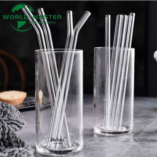 World Master 4Pcs/Set Glass Straw With Brush Reusable Glass Drinking Straws Eco Friendly For Smoothies Cocktails Milk Tea Beer