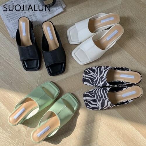 SUOJIALUN 2021 Summer New Women Slipper Open Toe Wedge Heeled Elegant Ladies Sandals Peep Toe Outdoor Casual Beach Slides Flip F