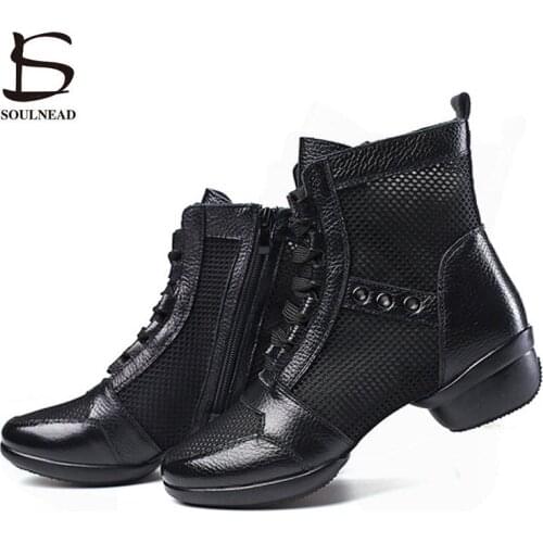 Cowhide Dancing Boots Women Jazz Dance Shoes High Quality Soft Womens Ballroom Modern Dancing Shoes Ladies Dance Boots Sneakers