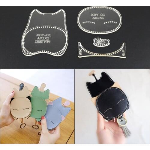 1set Leather handicraft cartoon cat hanger sewing mode acrylic template 9*13*2cm